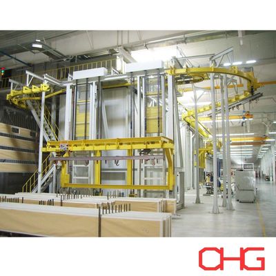Línea de recubrimiento en polvo con transportador aéreo y elevación para recubrimiento de gabinetes de control eléctrico de acero