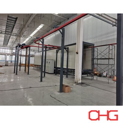 Línea de recubrimiento automático de polvo para hardware de perfiles de aluminio con sistema transportador