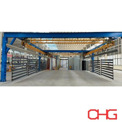 Línea de recubrimiento de polvo de estanterías metálicas con sistema de transporte libre de energía y unidad de control PLC